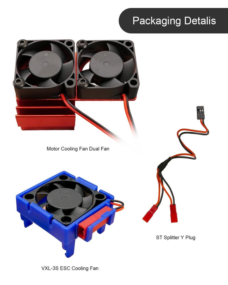 TADYAO VXL-3s ESC Cooling Fan and Motor Cooling Dual Fan Set Fit for 1/10 Traxxas Slash 4×4 VXL Rustler 4X4 Stampede 4X4 Hoss 4×4 Velineon VXL-3s, Red - Image 5